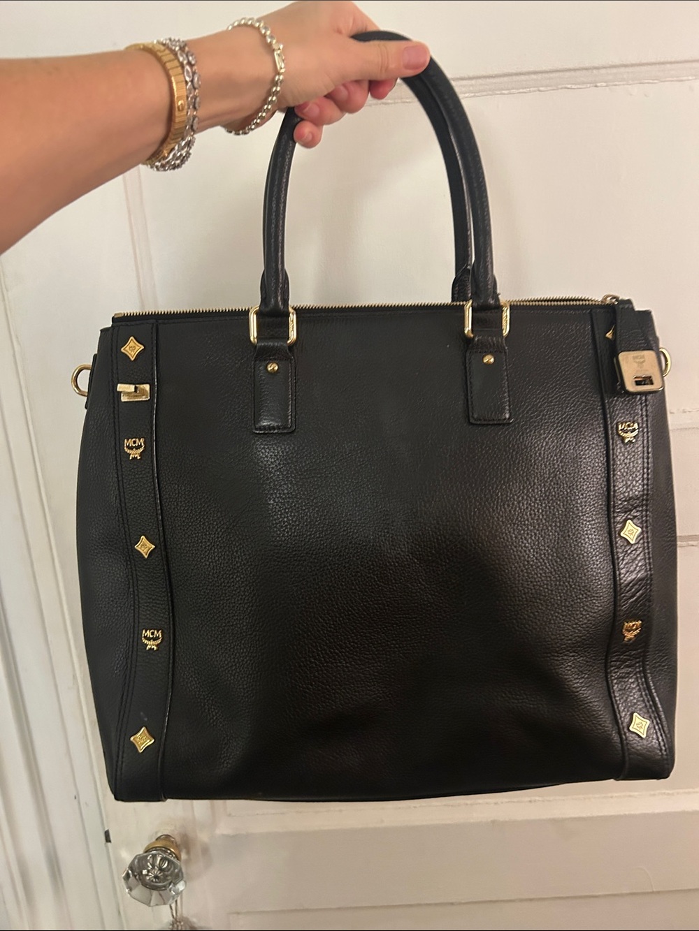 MCM Black Leather Tote with Gold Accents - Picture 6 of 6